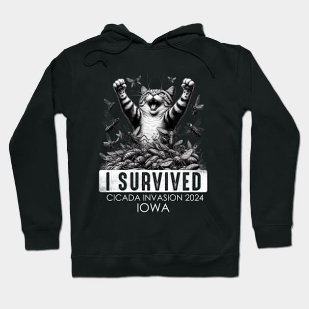 Lowa Cicada Invasion Survivor Funny Cat Hoodie by GreenCraft